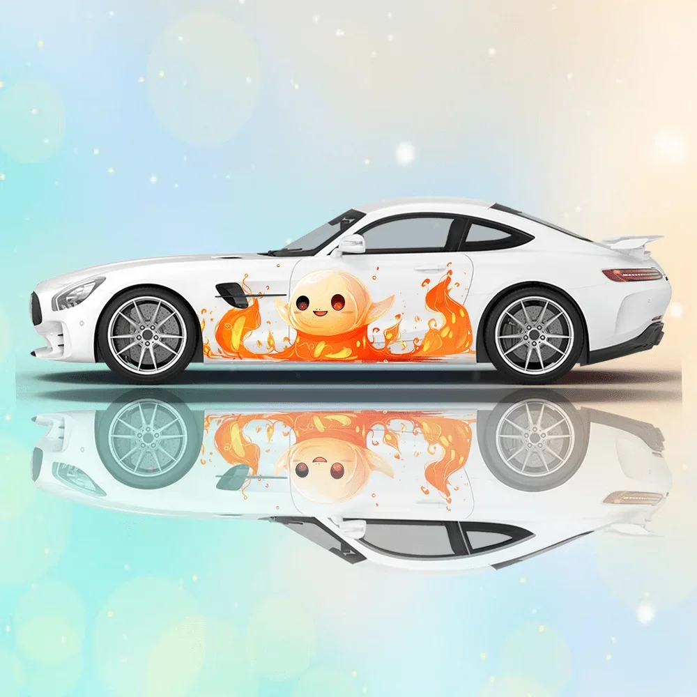 

Red Flame White Ghost Car Full Body Sticker Floral Decoration Covering Scratches Protect Car Decals Waterproof Car Vinyl Wraps