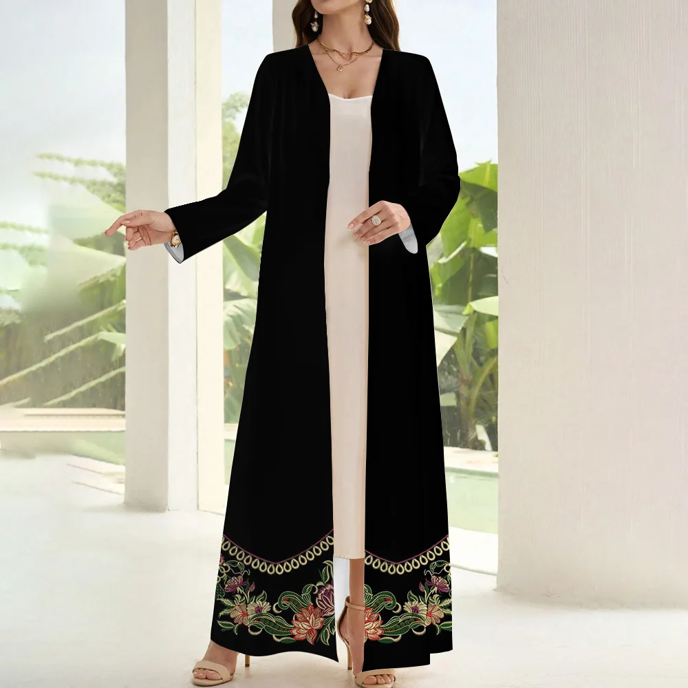 Demure Muslim Femme Abaya Ramadan Ethnic Batwing Sleeve Fake Two Pieces Open Kimono Abaya 2024Dubai Turkey Islam Clothing Caftan