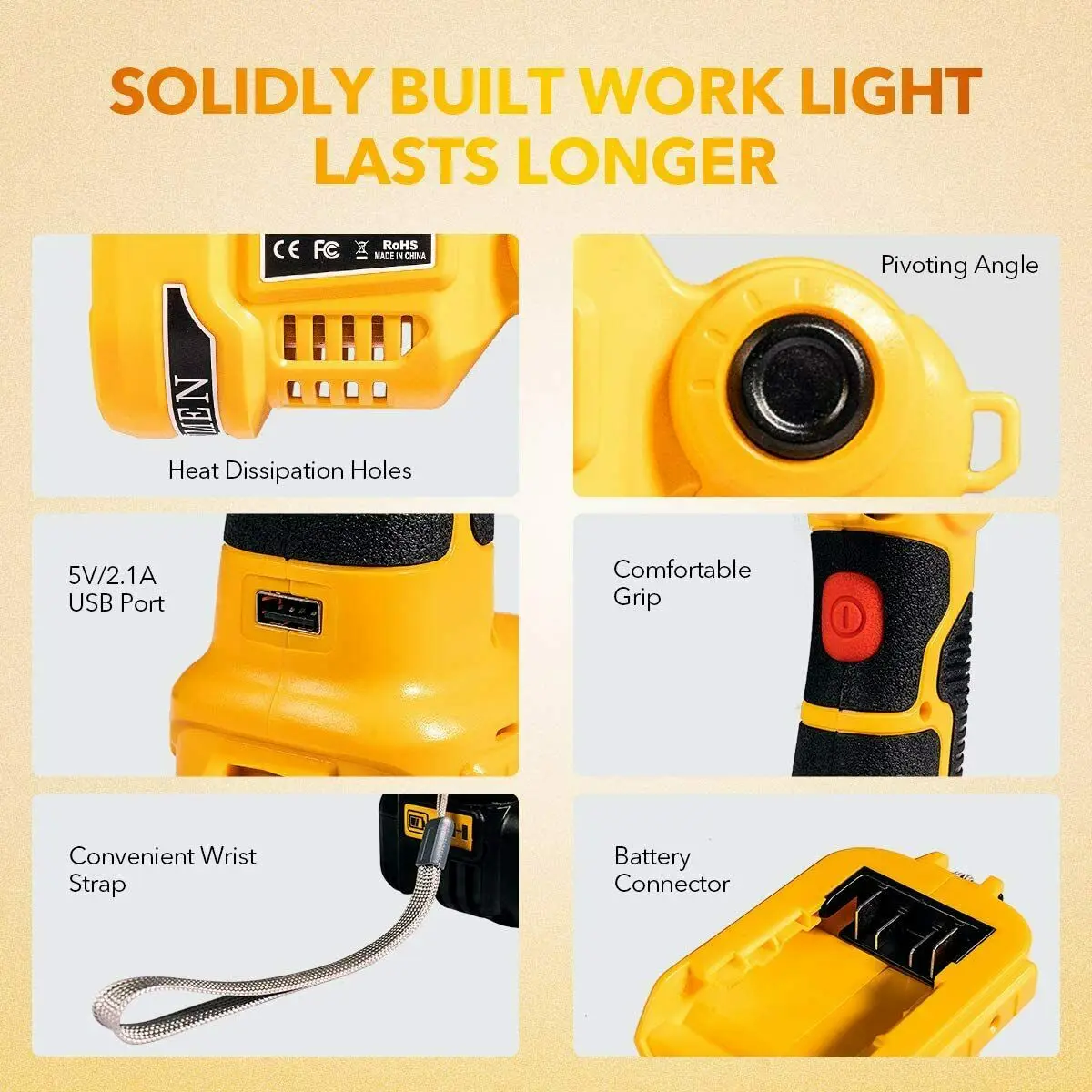 3W/12W 18V LED Lamp For Dewalt DCB140 DCB200(NO Battery,NO Charger)Lithium Battery USB Outdoor Tools Work Light Flashlight