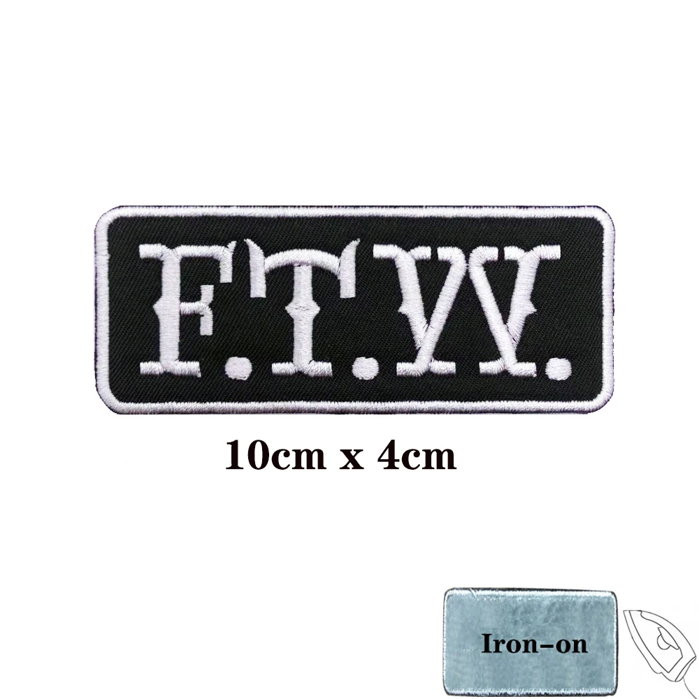 FTW Name Tag Iron on Hook Backing Funny Punk Rock Embroidered Biker Motorcycle Patches for Vest Hat Jeans