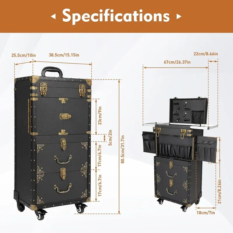 Beauty Salon Luggage 3 Tiers Large Capacity Salon Trolley Cart with Universal Wheels Dual Locking Trolley with