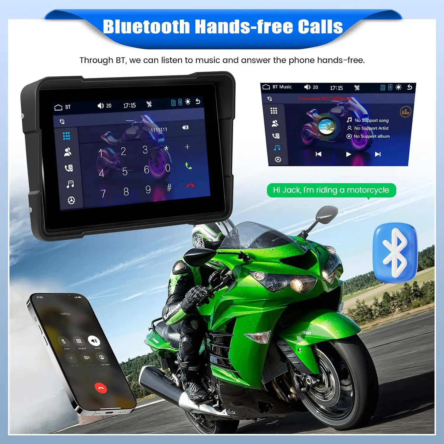 5/7'' Motorcycle DVR GPS Navigaton Wireless Carplay Android AutoDual LensWaterproof DashCam Touch Screen  Bluetooth Moto Monitor