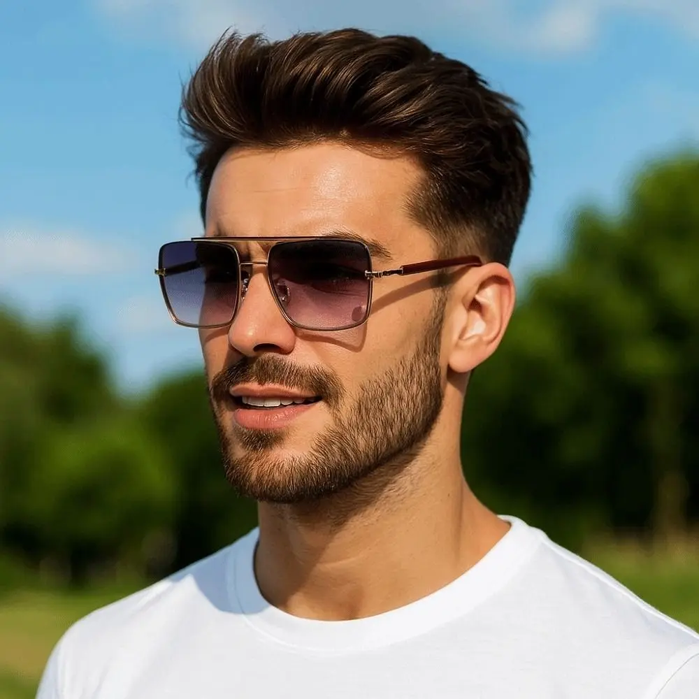 

New Lightweight Double-bar Sunnies Alloy Eyewear Unisex Polarized Sunglasses HD Costume Accessory Anti-UV Plain Glasses Catwalk