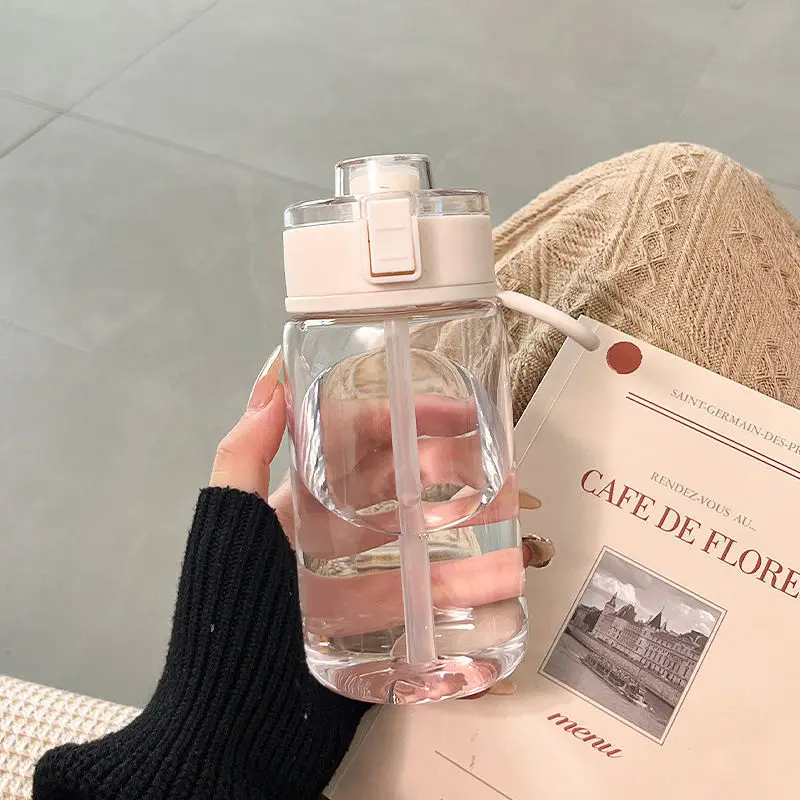 

Simple plastic cup, large capacity straw cup, leak proof summer sports water bottle, portable transparent milk tea juice cup, su
