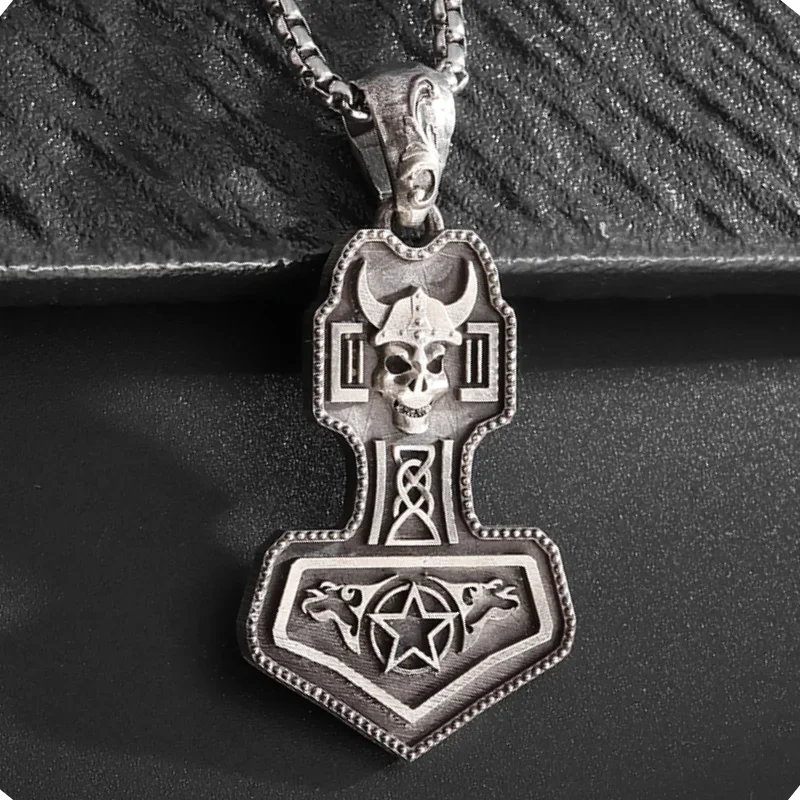 Retro Gods Odin Thor's Hammer Celtic Knot Pendant Necklace Men's Fashion Personality Lucky Amulet Jewelry