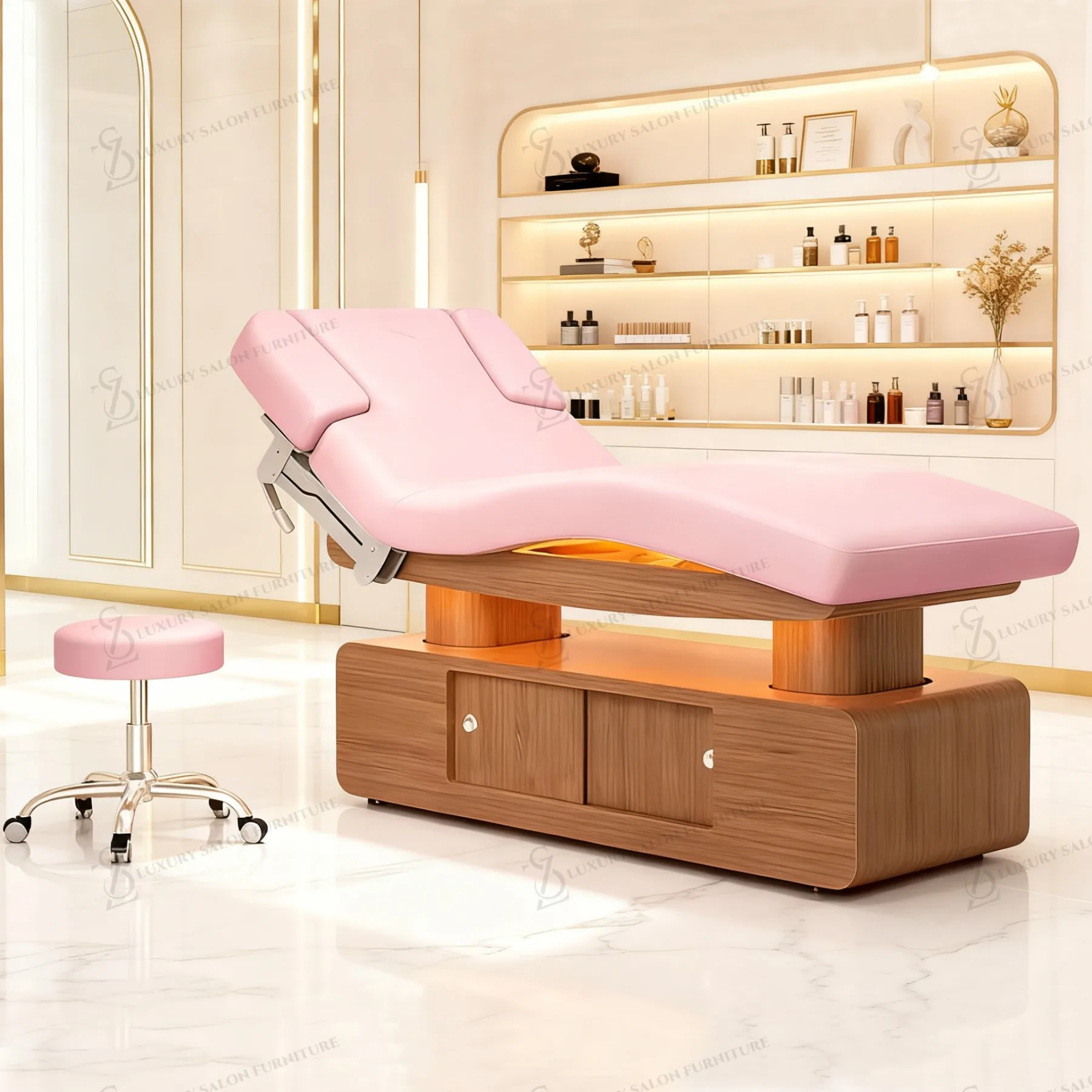 Luxury 3/4 Motors Pink  Beauty Bed Multifunction Beauty Salon Spa Wellness Electric  Facial Eyelash Lash Bed Massage Table