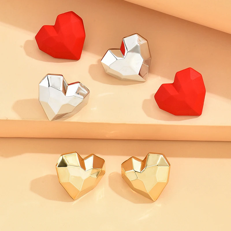 1Pair Vintage Cute Candy-colored Geometric Heart Earrings Faceted Heart Post Earrings For Women Fashion Jewelry Gift Accessories