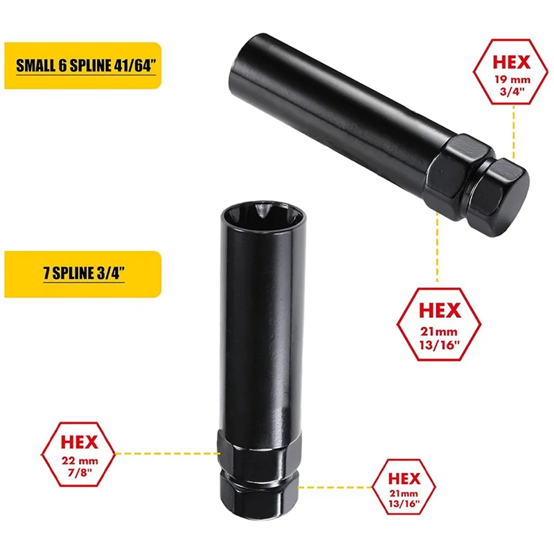 AB47-7 Spline-Radmutter-Schlüssel, 6 Spline-Radmutter-Steckschlüssel-Entfernungswerkzeug, 2 Stück Dual-Sechskant-Antrieb, Aftermarket-Rad-Sperrschlüssel-Ersatz
