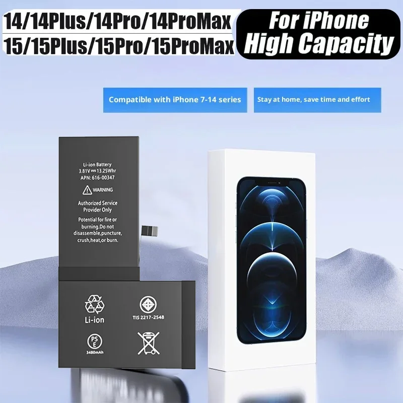 

Настоящая батарея большой емкости для iPhone 14 15 Pro 14 Pro Max 15 Pro Max 14 Plus 15 Plus Сменные батареи