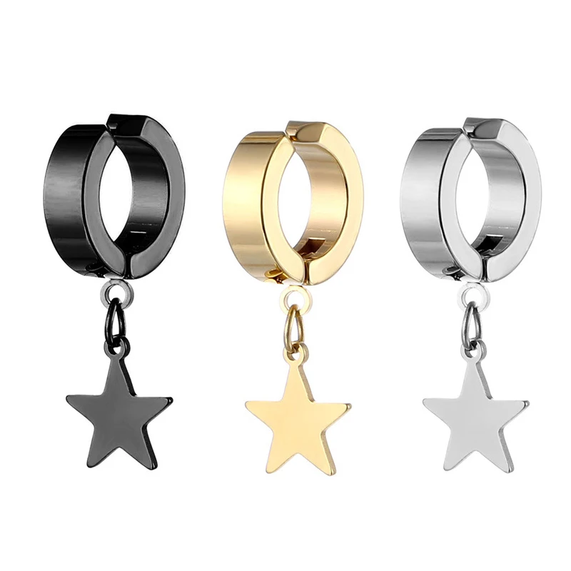 1PC Stainless Steel Small Five-pointed Star Drop Earrings for Women Men Simple Fashion Clip on Earring No Pierced Trendy Jewelry