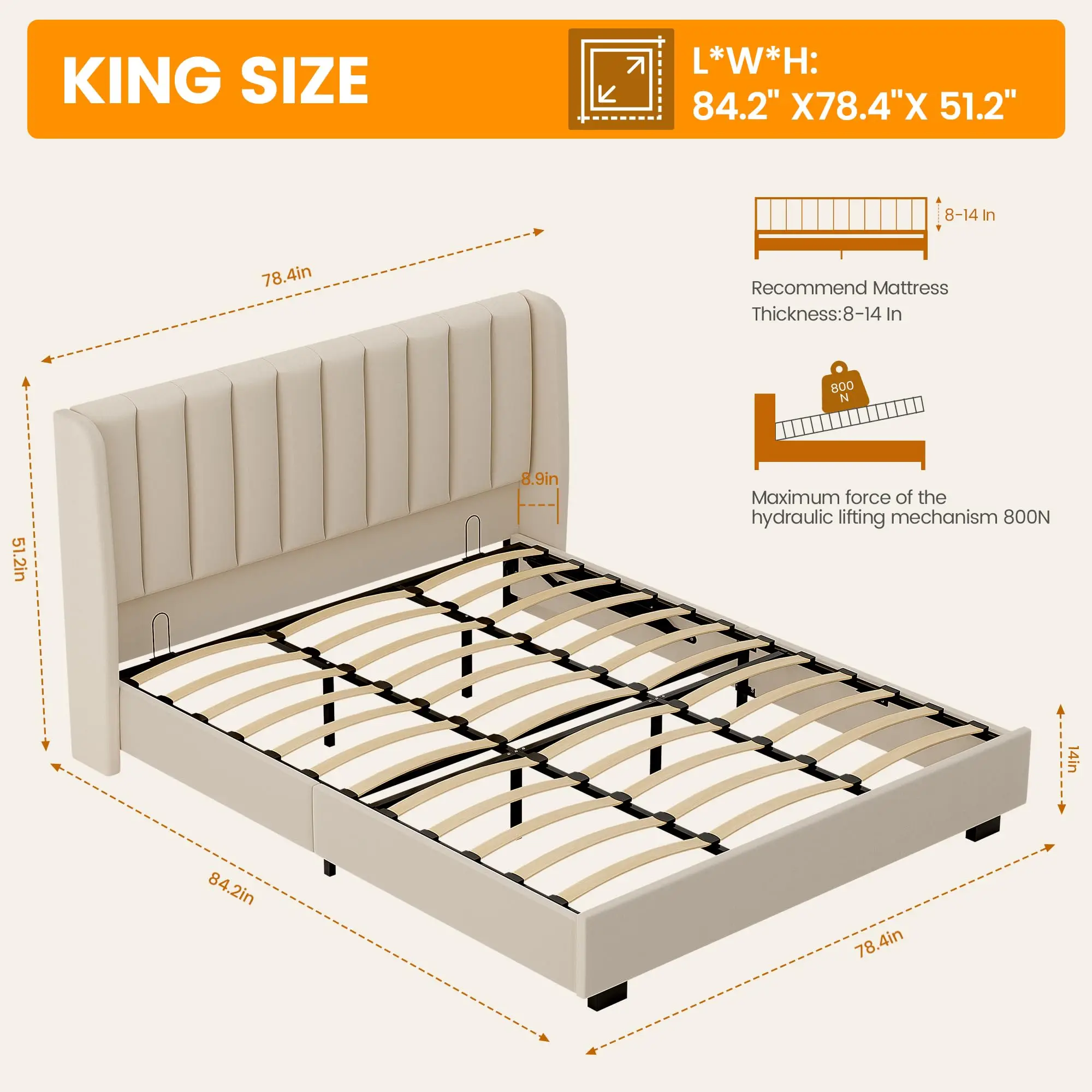 Lift Up Storage Bed Frame with 51