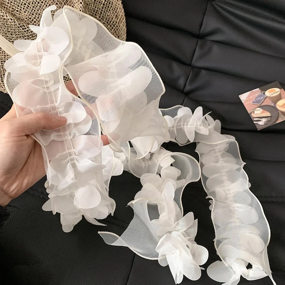 

Fashion White Lace Scarf Long Skinny Petal Pearl Long Skinny Ribbon French Organza Neckscarf Fashion Accessories