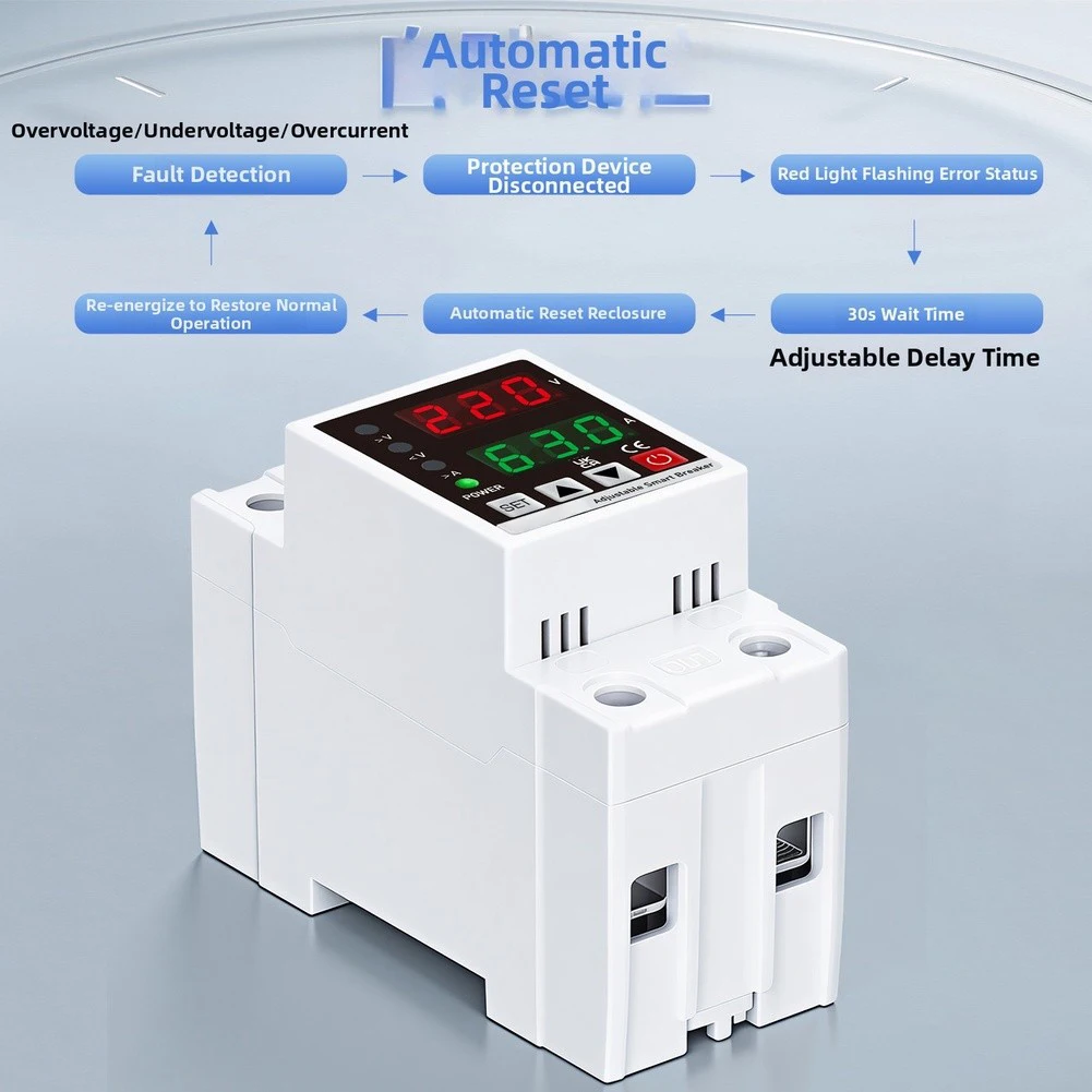 Overvoltage Protector AC220V/110V63A Circuit Breaker Voltage Protective Device Protector Digital Display Voltage Protector
