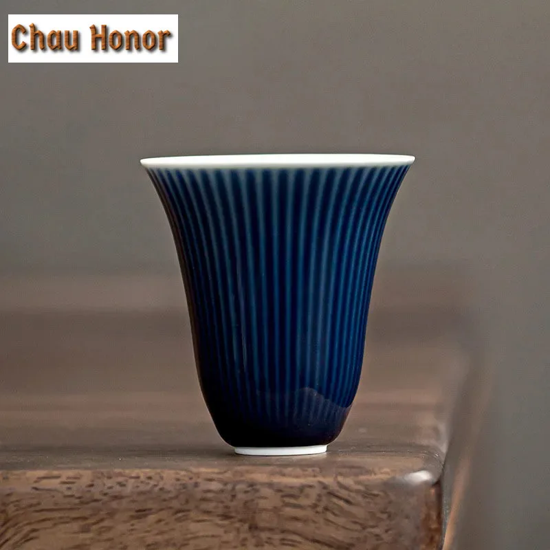 2 unid/set 35ml rayas Ji azul de cerámica taza de té taza de Kung Fu té maestro único taza olor taza Kung Fu té beber Teaware