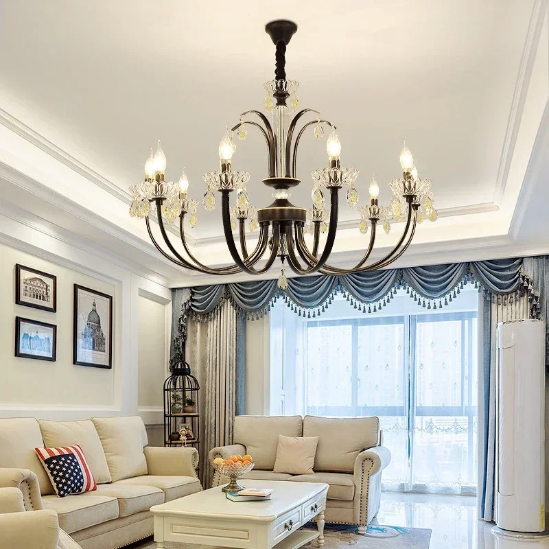 American simple iron chandelier light luxury crystal lamp guest restaurant bedroom lamp personalized