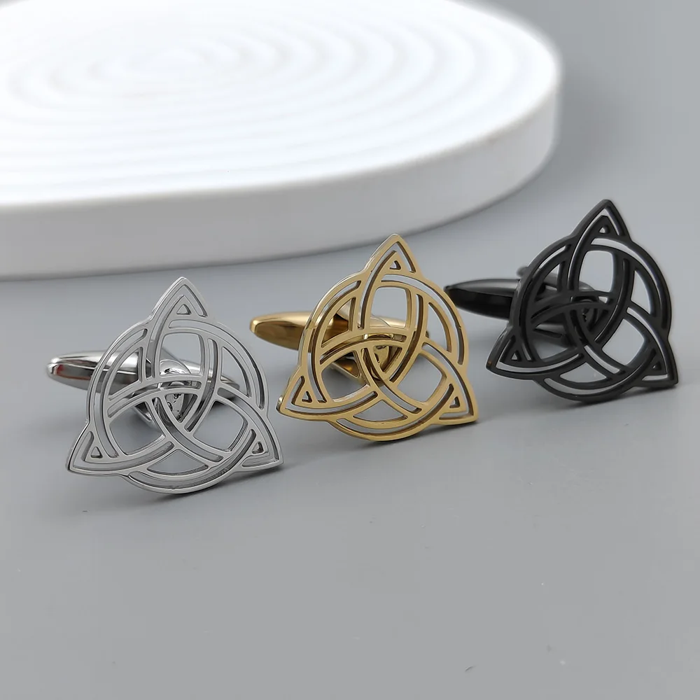 Cufflinks 316L Stainless Steel 18K Gold Plated Celtic Triquetra Knot Multi Color Mens Shirt Cuff Links Formal Jewelry