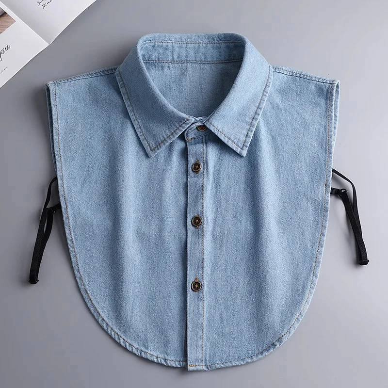 Denim Blue Fake Collar Solid Color Women Detachable Shirt Collar Spring Simple Turtleneck Dickie For Inner Clothe 38*35cm