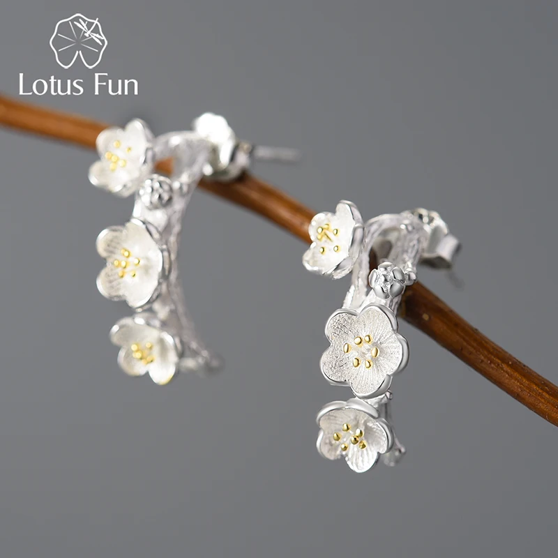 Lotus Fun Hanging Elegant Flower Stud Earrings for Women 925 Sterling Silver Original Luxury Quality Fine Jewelry New Arrival