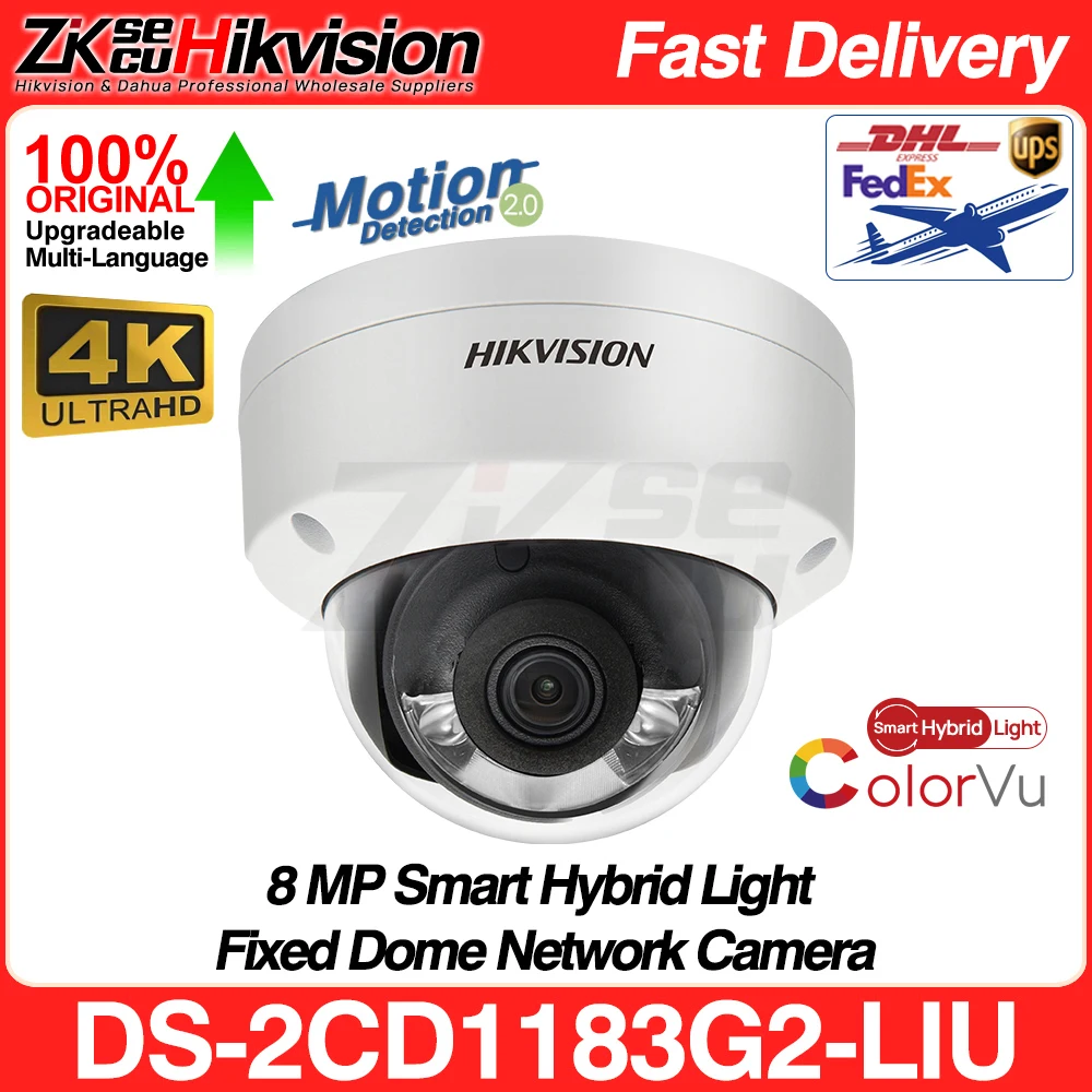 hikvision smart hybrid light camera ip deteccao de humanos e veiculos mic slot sd ip67 poe cctv ipc ds2cd1183g2 liu md 20 8mp colorvu 01