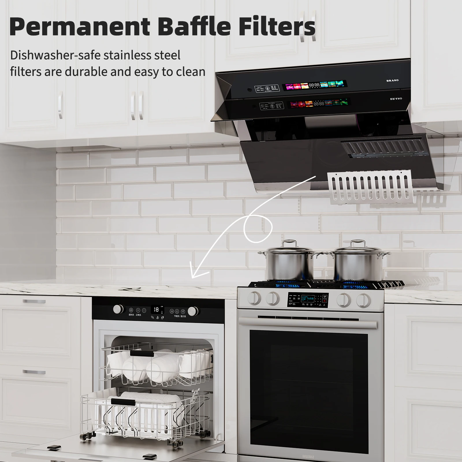 شفاط المطبخ في الولايات المتحدة الأمريكية 900CFM شفاط المطبخ للتحكم الصوتي/الإيماءات/اللمس تصميم جانبي فريد للمطبخ تحت الخزانة شفاط المطبخ