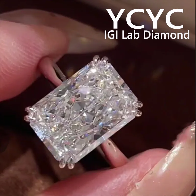 Fine Jewelry Radiant Cut Solid 5Ct 18K White Gold Ring IGI Lab Grown Diamond Ring DEF VS1 Wedding & Engagement Ring Gift ﻿
