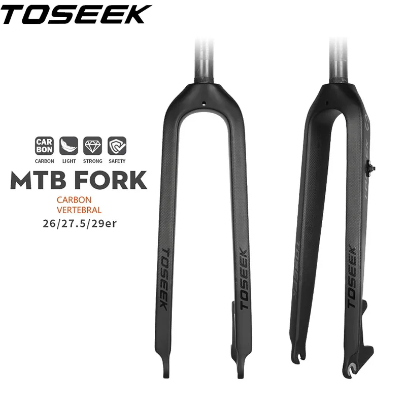 TOSEEK Carbon Fork 26 27.5 29 Straight Tube Mountain Bike Fork Full Carbon MTB Rigid Forks 9*100mm Quick Release MTB Forks