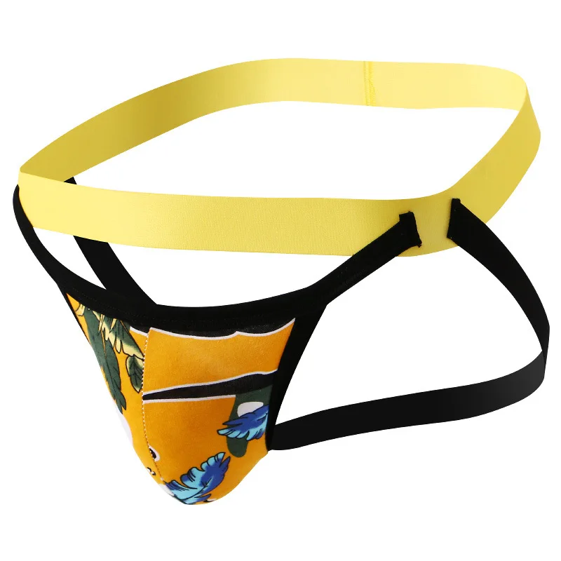 

Jockstrap Men Underwear Floral Low-Rise Hollow Gay Panties Open Butt Thong Lingerie High Elastic U Convex Pouch Underpants