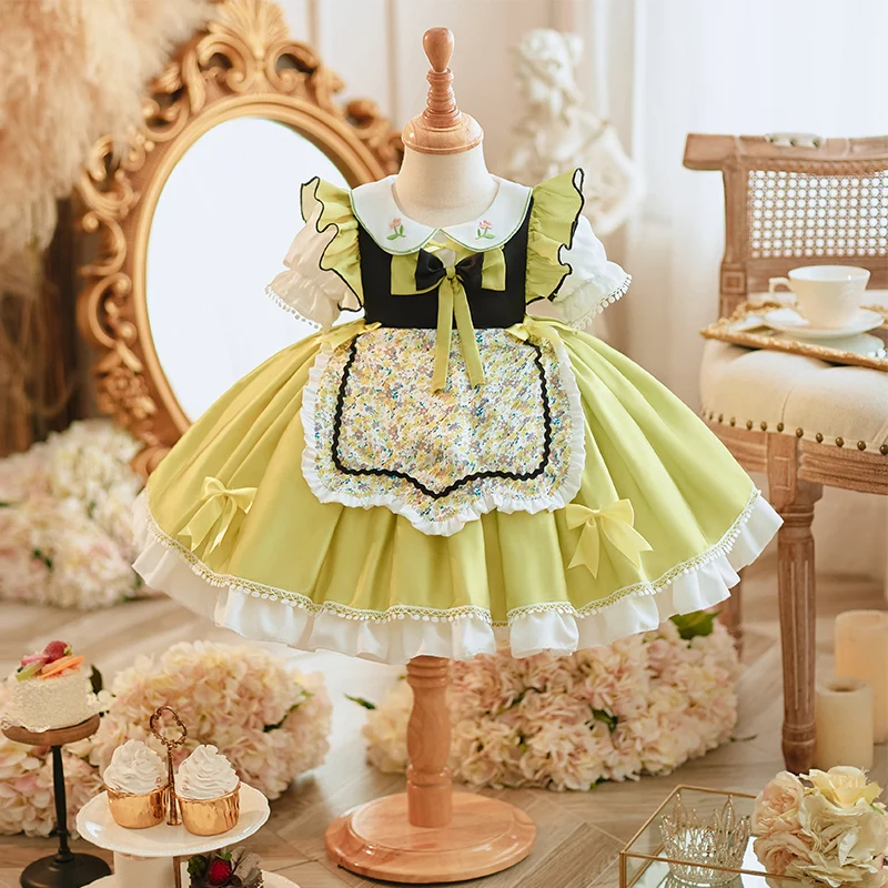 Summer Flower Girls' Lolita Princess Dress Preschool Puffy Dress High End Performance Maid Dress Girls Eid Party Dress