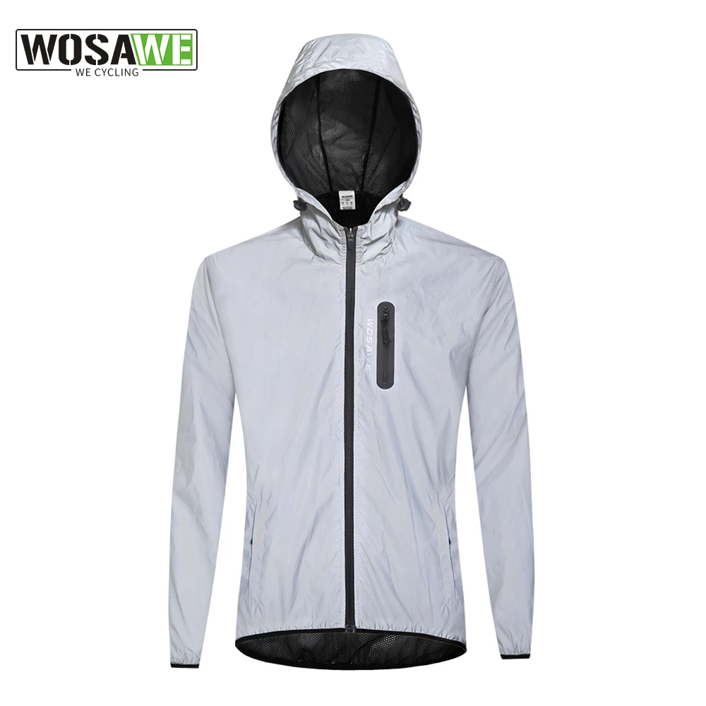 WOSAWE Cycling Sports Autumn Full Reflective Jacket Night Running Hooded Windproof  Vest Rainproof Warm Windbreaker Bike Coats