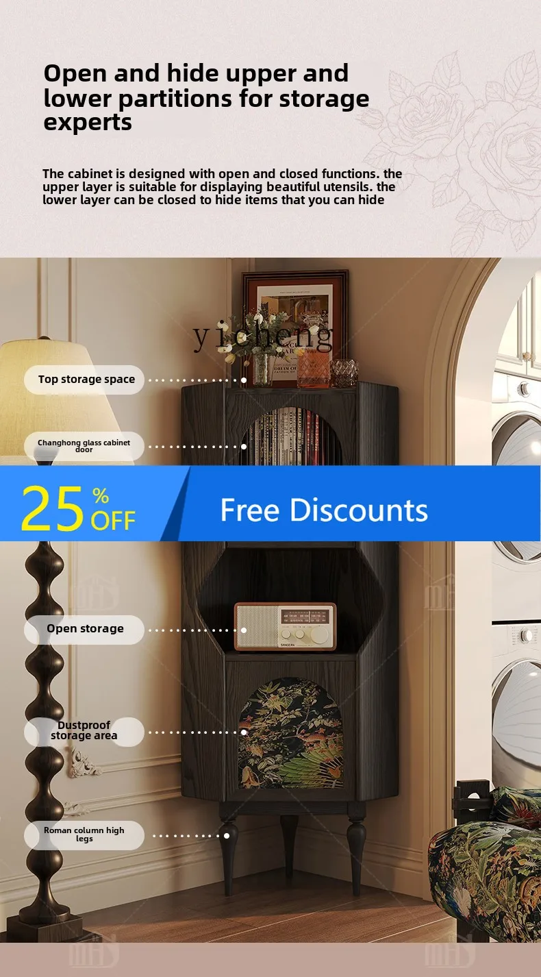 

Solid Wood Corner Cabinet French Retro Corner Shelf Triangular Storage Rack