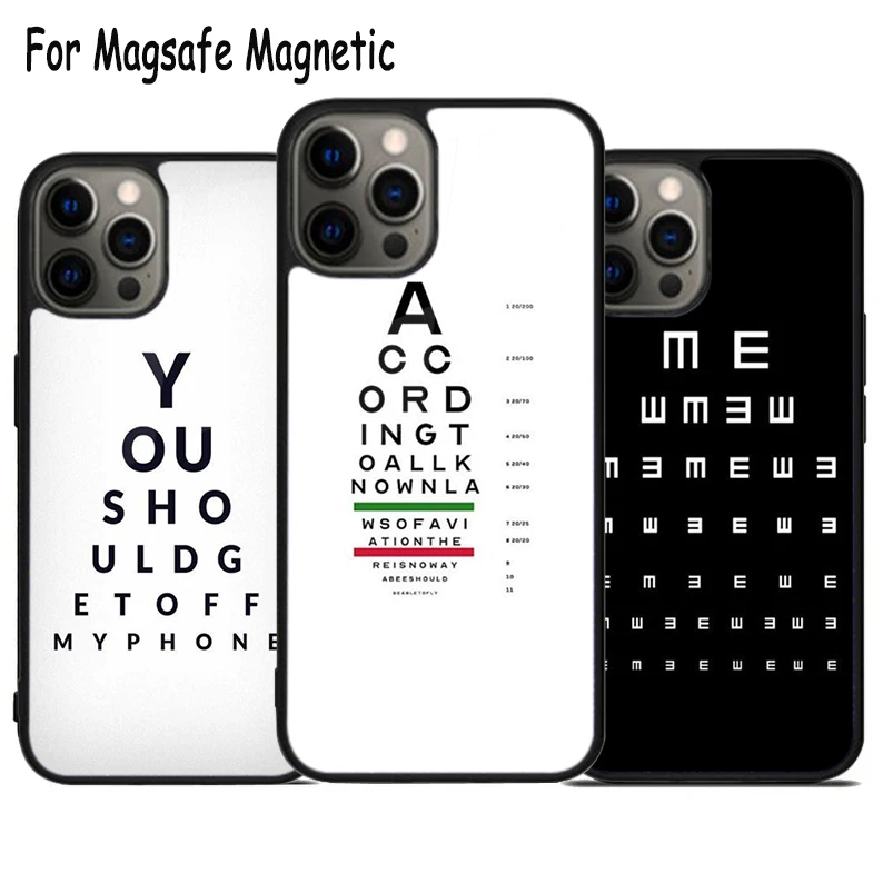 Vision Test Chart Wireless Charge Magsafe Phone Case For iPhone 15 16 14 13 11 12 Pro Max Plus Magnetic Bumper Cover