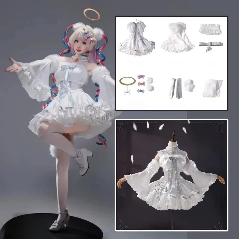 

KAngel Rain Cosplay Costume Anime Ame Sweet Angel White Lolita Dress Necklace Headwear Wig Suit Halloween Party Cos for Women