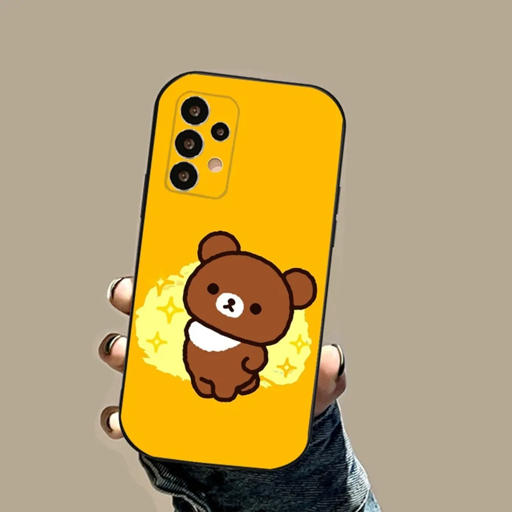 Cute R-Rilakkumas Bear Phone Case For Samsung S24,23,23,22,30,21,10,9,Note20 Ultra,Lite,Ultra,5G,Plus,FE,Black Soft Case