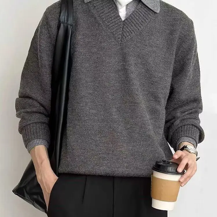 

Men's Knitted Wool Shirt Long Sleeve Sweatshirt V-Neck Layered Workwear Slim Fit Business Casual Polyester Fiber