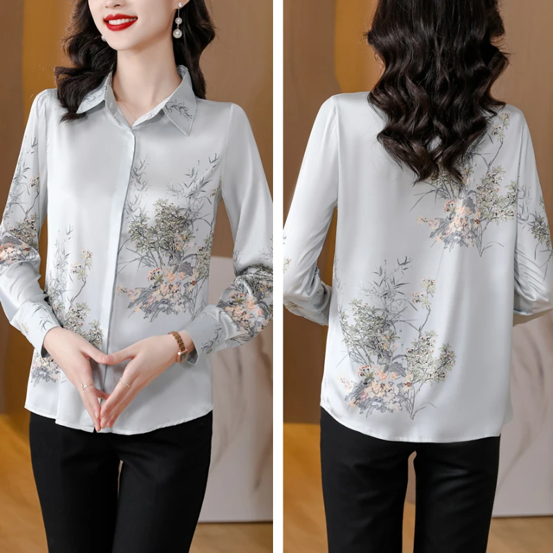 2024 Spring Women Shirt Printed Long Sleeve Blouse Vintage Shirts and Blouses Elegant Women Clothing OL Fashion Shirts for Women