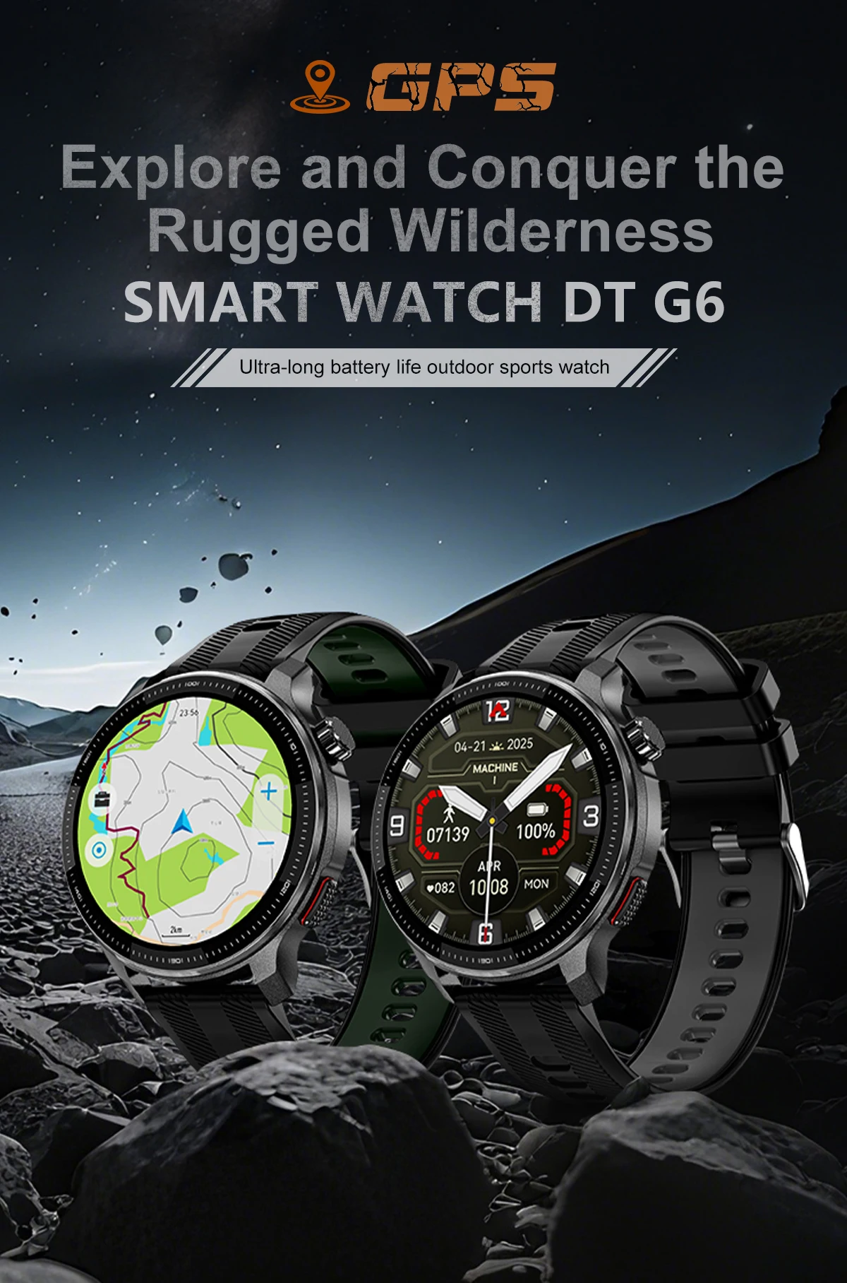 NEUE GPS-Offline-Karten-Smartwatch, 1,43 Zoll AMOLED-Militärsport-Smartwatch, 4 GB Speicher, Video-Player, 30 m, wasserdichtes Schwimmen-Armband – Detail 1