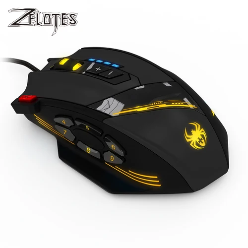 ZELOTES C-12 Ratón con cable Ratón óptico USB para juegos 12 Botones programables Ratones para juegos de computadora 4 DPI ajustables 7 luces LED Ratón