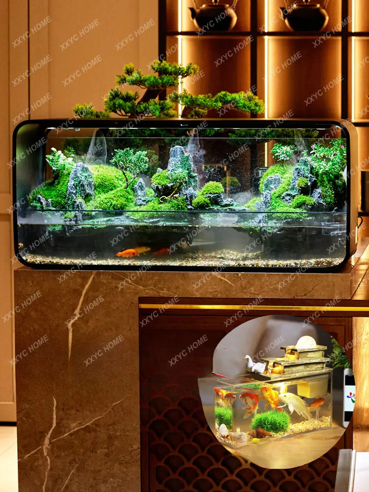 Fish Tank Living Room Small Ecological Pot Micro Landscape Desktop Long Super White Glass Water Flow Land Tank