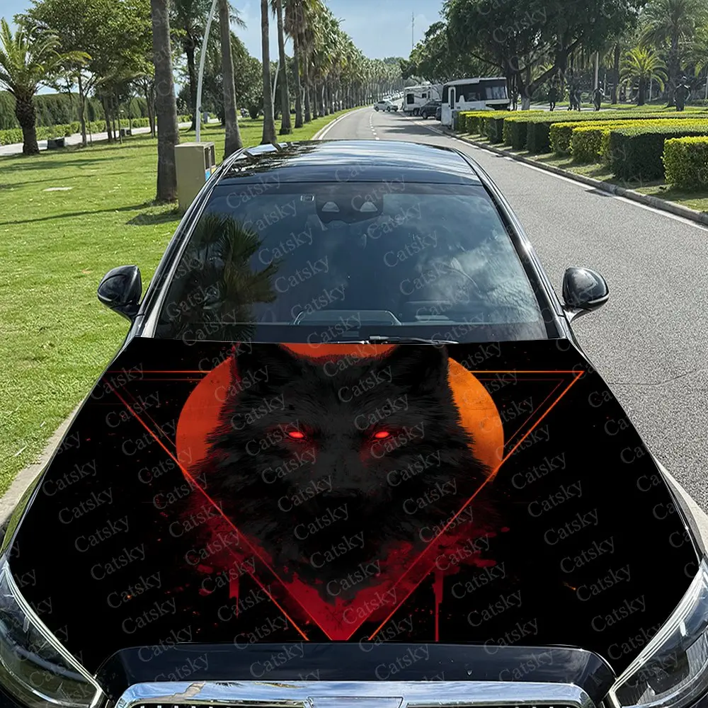 Red Eye Black Wolf Pattern Hood Decoration - Self-Adhesive Car, Motorcycle, Truck Hood Stickers - Easy Application & Removal