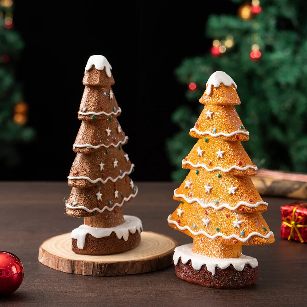 

3D Stereo Gingerbread Christmas Tree Resin Craft Gingerbread Design Home Tabletop Shelf Christmas Scene Ornament Decor Gift