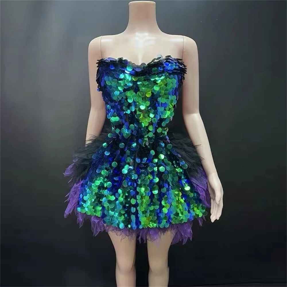 화려한 블루 봄 여름 새로운 공주 탁구 짧은 드레스 바 나이트 클럽 가수 소녀 그룹 댄스 무대 생일 파티 파티 착용