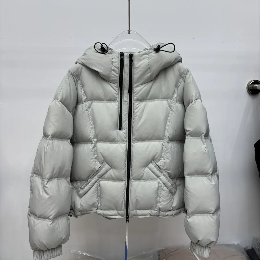 

Winter Hooded Double Zipper Short Down Jacket Female Solid Thicken Warm Jackets Women White Duck Down Drawstring Parker Outwears