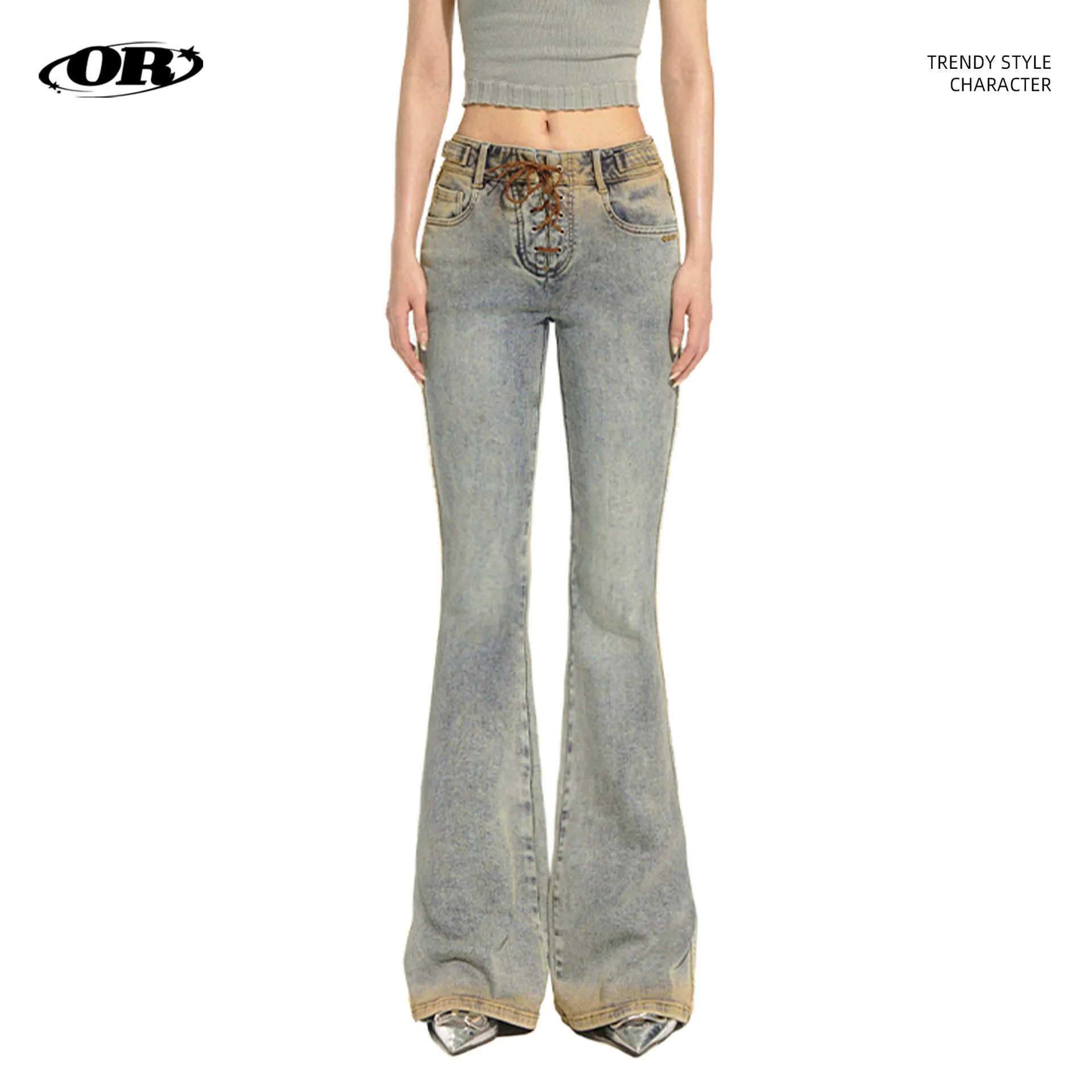 

Женские джинсы OR FL в стиле ретро с завязками и ремешками, модные брендовые эластичные брюки с низкой талией, тонкие брюки с заниженной талией