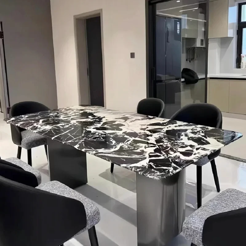 

Natural Black Marble Dining-Table Stone Napoleon Black Marble Simple Italian Square Dining Table Light Luxury