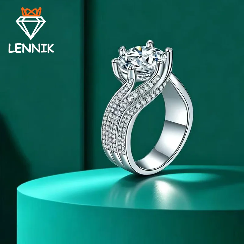3CT Moissanite Ring for Women, GRA Certified Lab Created Diamond Engagement Wedding Ring, 925 Sterling Silver Luxury Bridal Ring