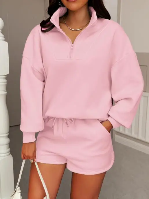 

Women's Clothing Vacation Style Long Sleeved Hoodie and Short Pants Set Fashionable Loose and Comfortable Shorts Set