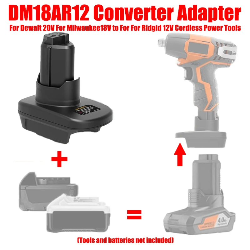 Adattatore per Batteria HAKSINKY DM18AR12 per Batterie al Litio Dewalt/Milwaukee 18V 20V Convertibile per Utensili Elettrici Cordless Ridgid 12V