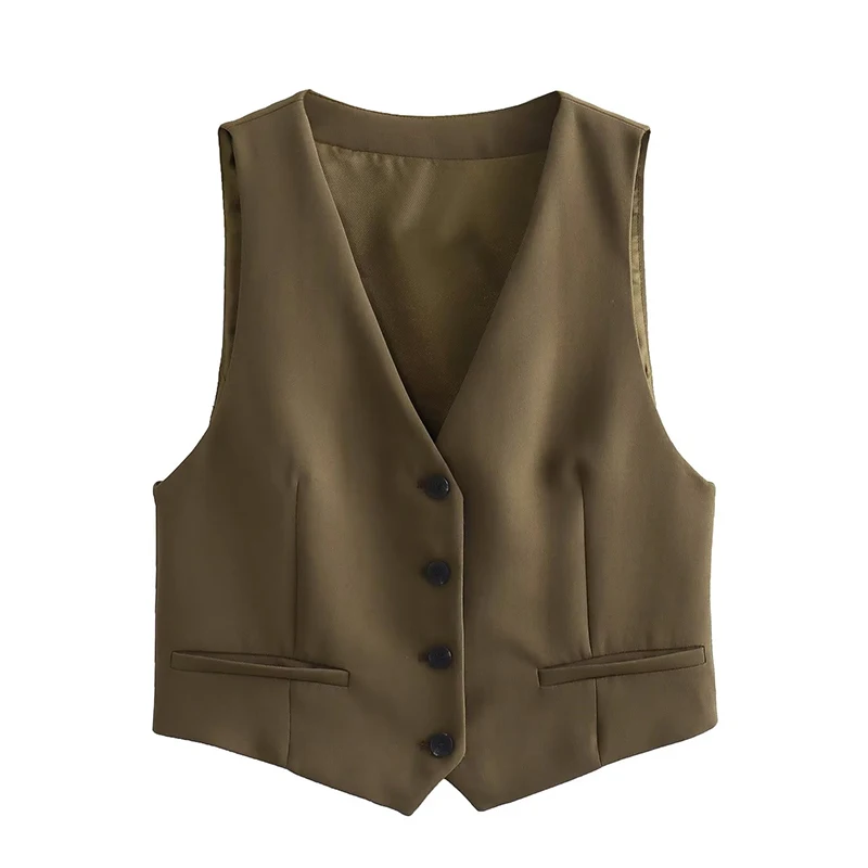 YENKYE High Street Women V Neck Fitted Cropped Sleeveless Vest Elegant Office Waistcoat