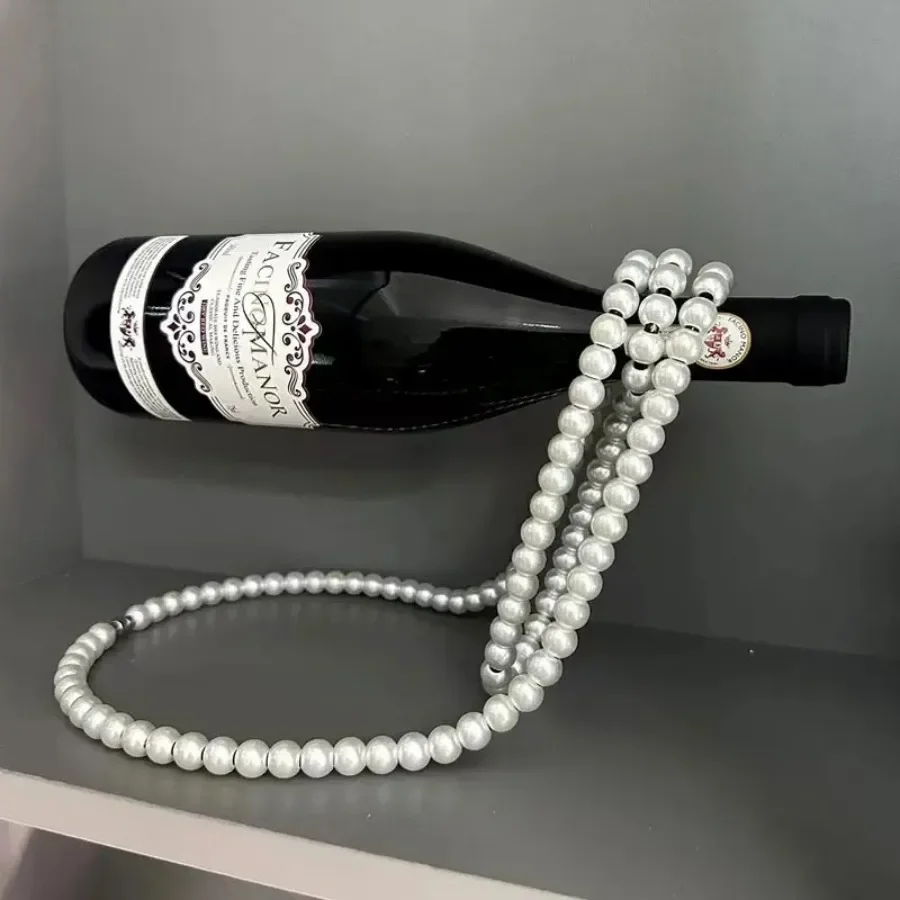 Metal Resin Pearl Necklace Wine Rack Creative Magic Hanging Suspension Wine Bottle Holder Display Stands Home Desktop Decor