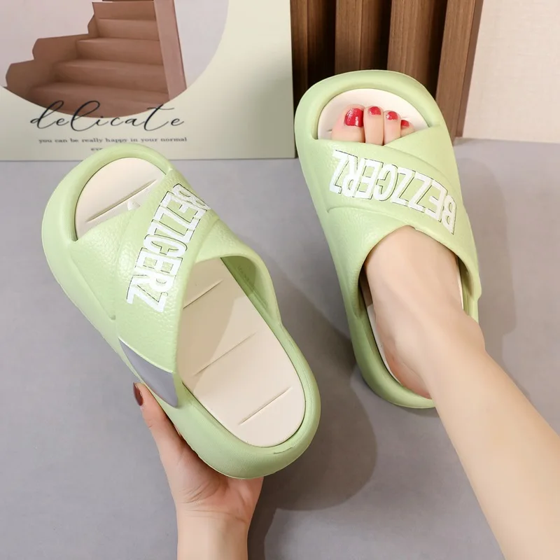 Summer Candy Color Women Letter EVA Slippers Couple Outdoor Waterproof Sandals Adults Indoor Thick Non-slip Breathable Flip Flop